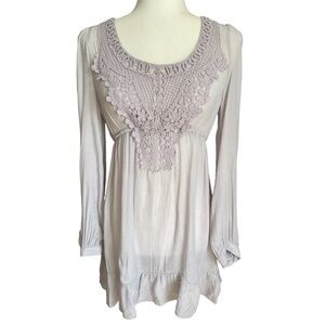 Long sleeve lace shirt blouse grey M